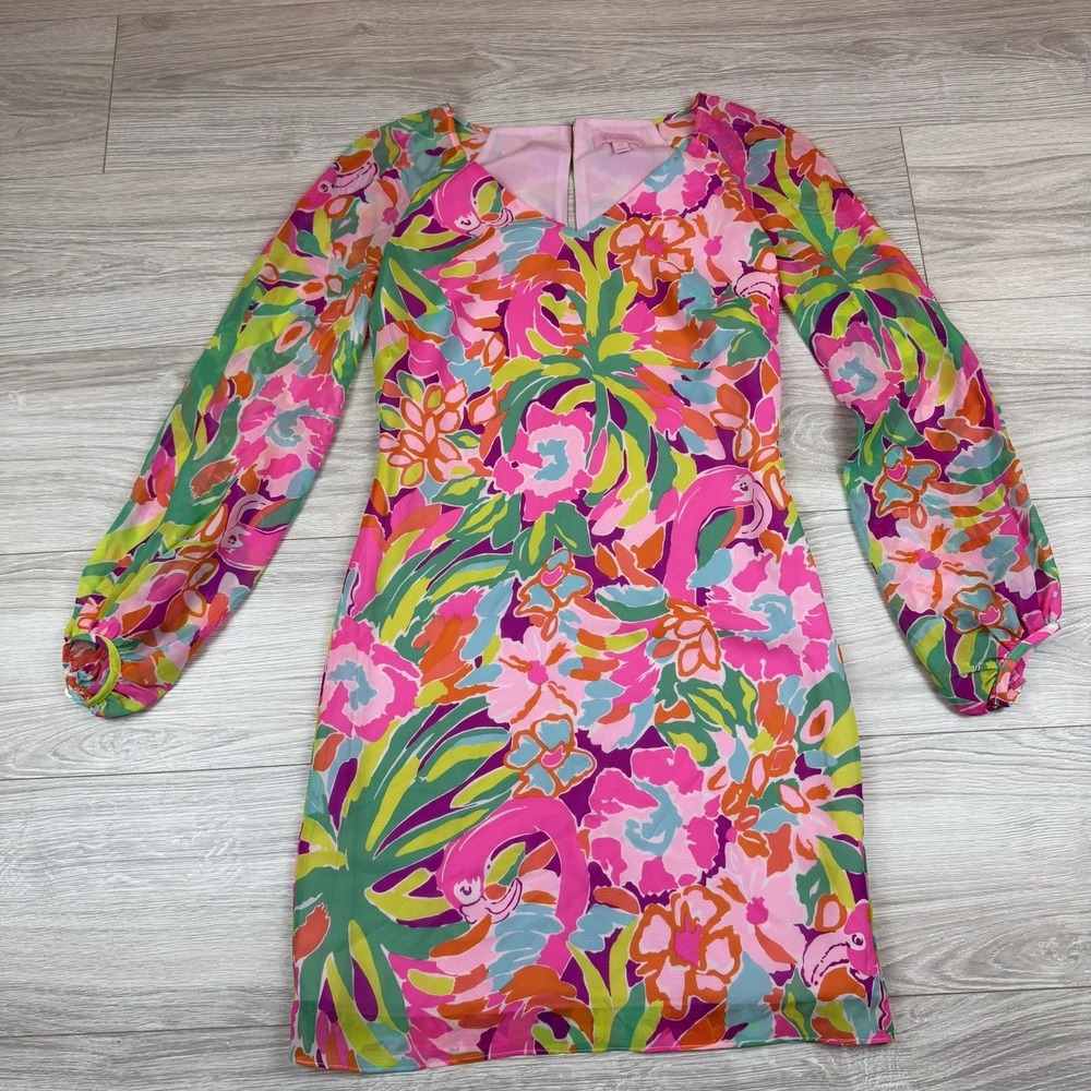 Lilly Pulitzer Carleigh Lulu Tunic Mini Dress Women's 00 Silk Long Sleeve V Neck